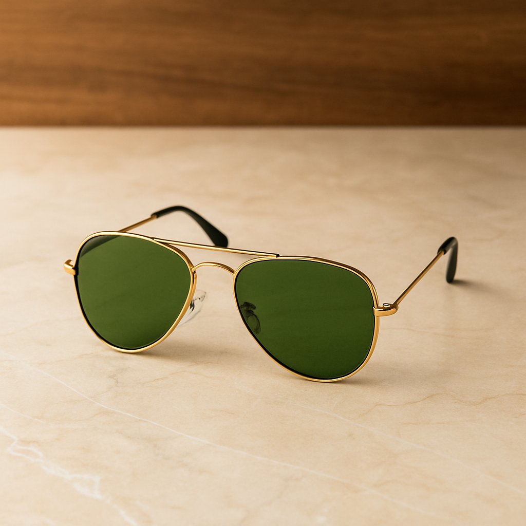 Classic Aviator Sunglasses – Gold Frame with Green Lens