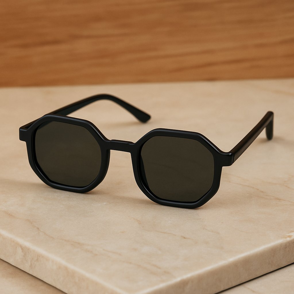 Brotlen Octagon Black Frame Sunglasses