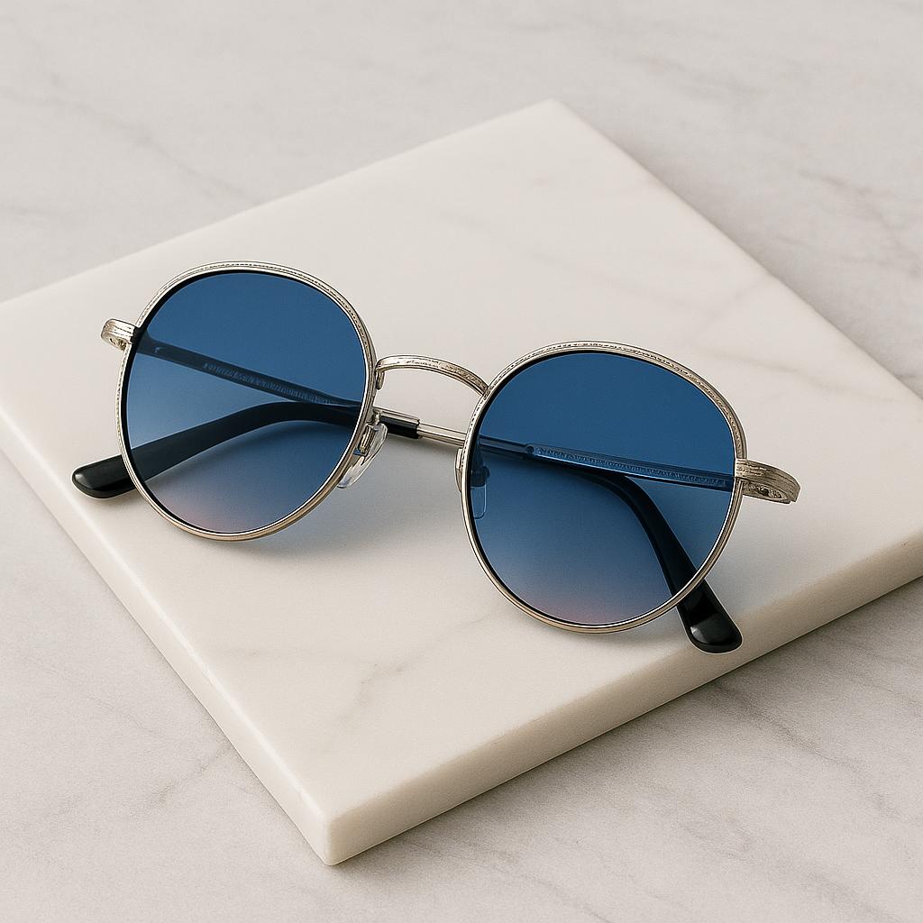 Brotlen Nova Blue-Rose Round Sunglasses – Silver Frame